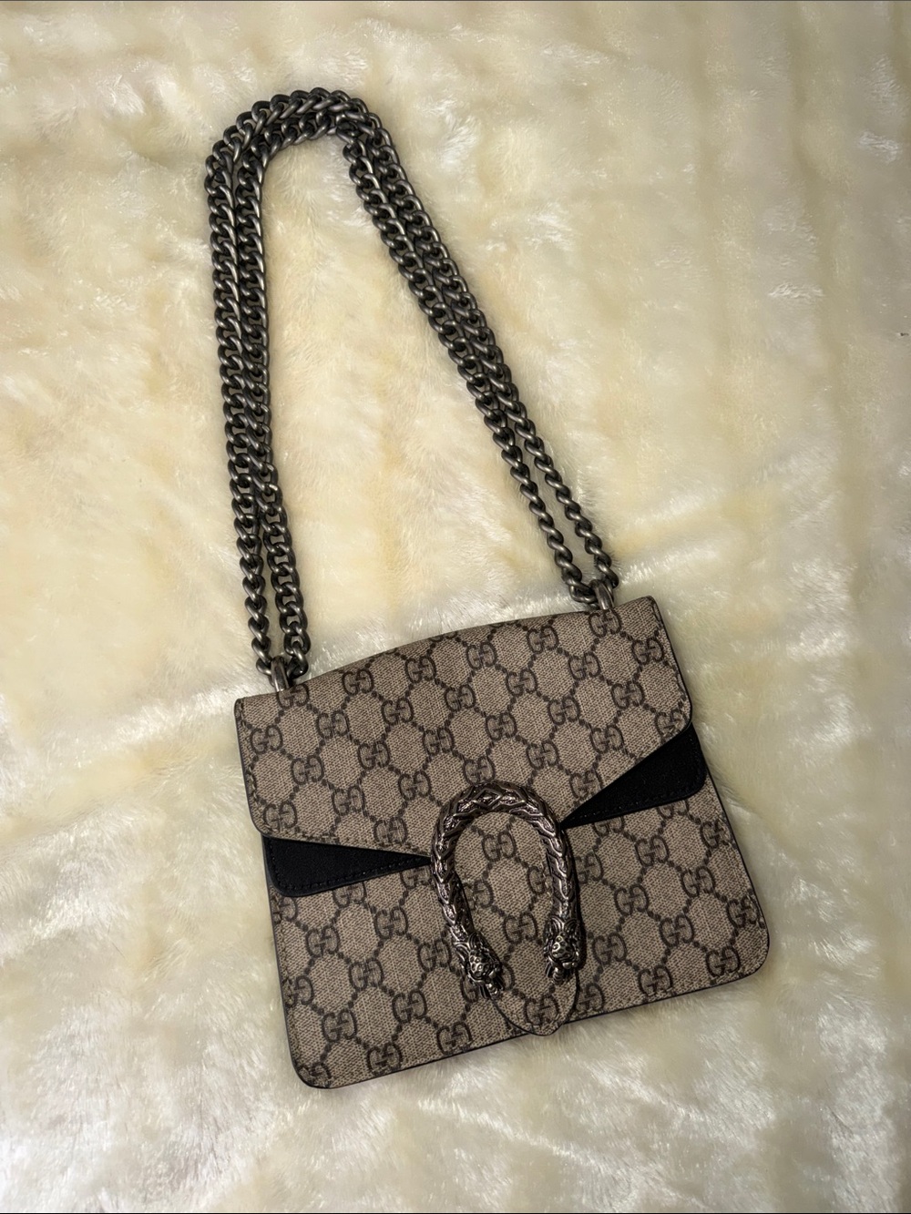 Gucci Beige Brown GG Shoulder Bag with Silver Hardware